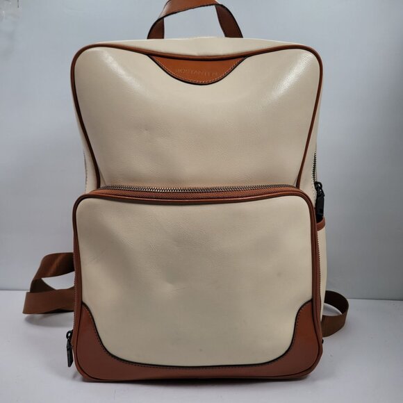 Bostanten Handbags - Bostanten Women's Cream And Brown Leather Laptop Backpack